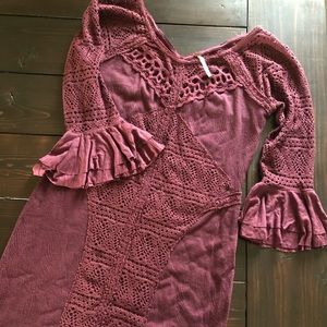Fitted Free People burgundy peasant sleeve dress